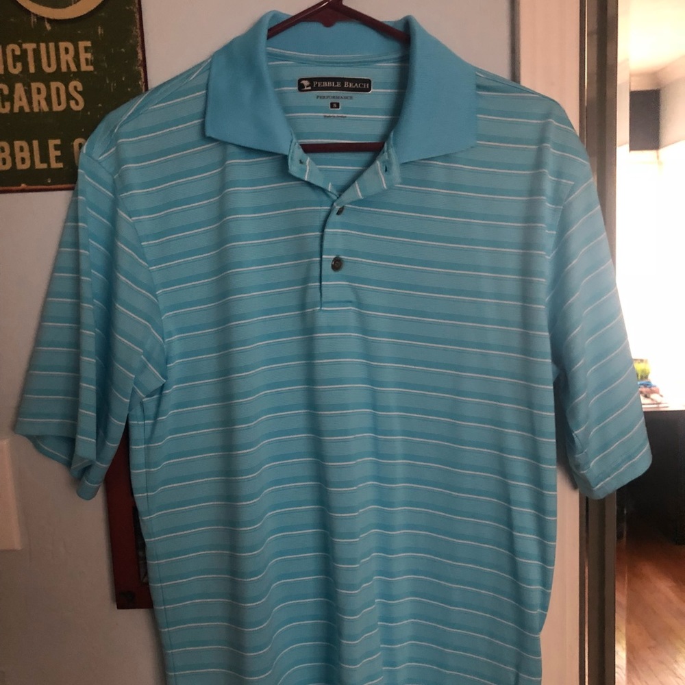 Pebble Beach golf polo- light blue stripped S